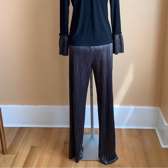 JOSEPH RIBKOFF Metallic Black & Silver Wide Leg Pants Size 8 - Picture 13 of 14
